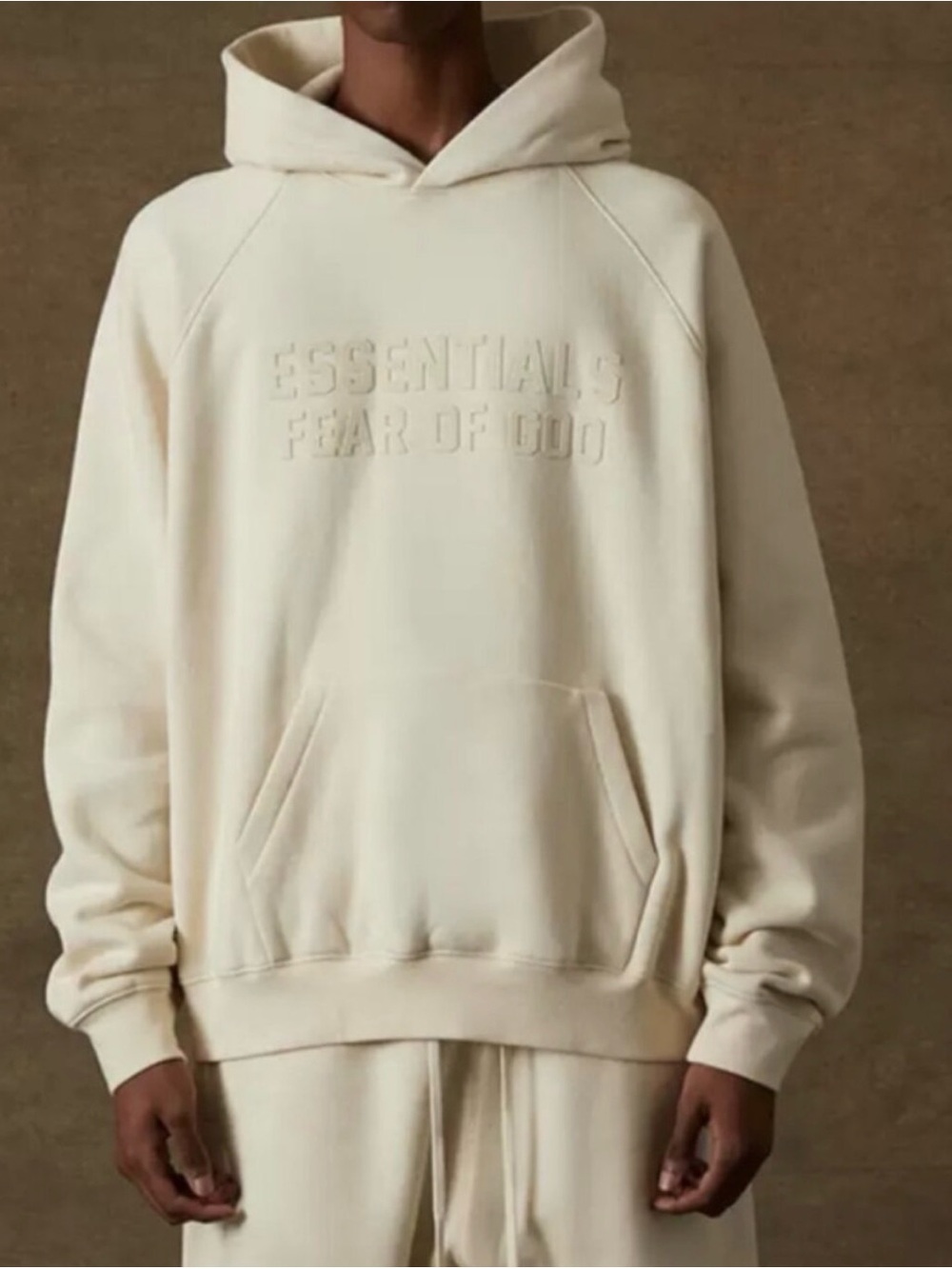 ESSENTIALS Fear Of God Cream Embossed Logo Hoodie Size Large
